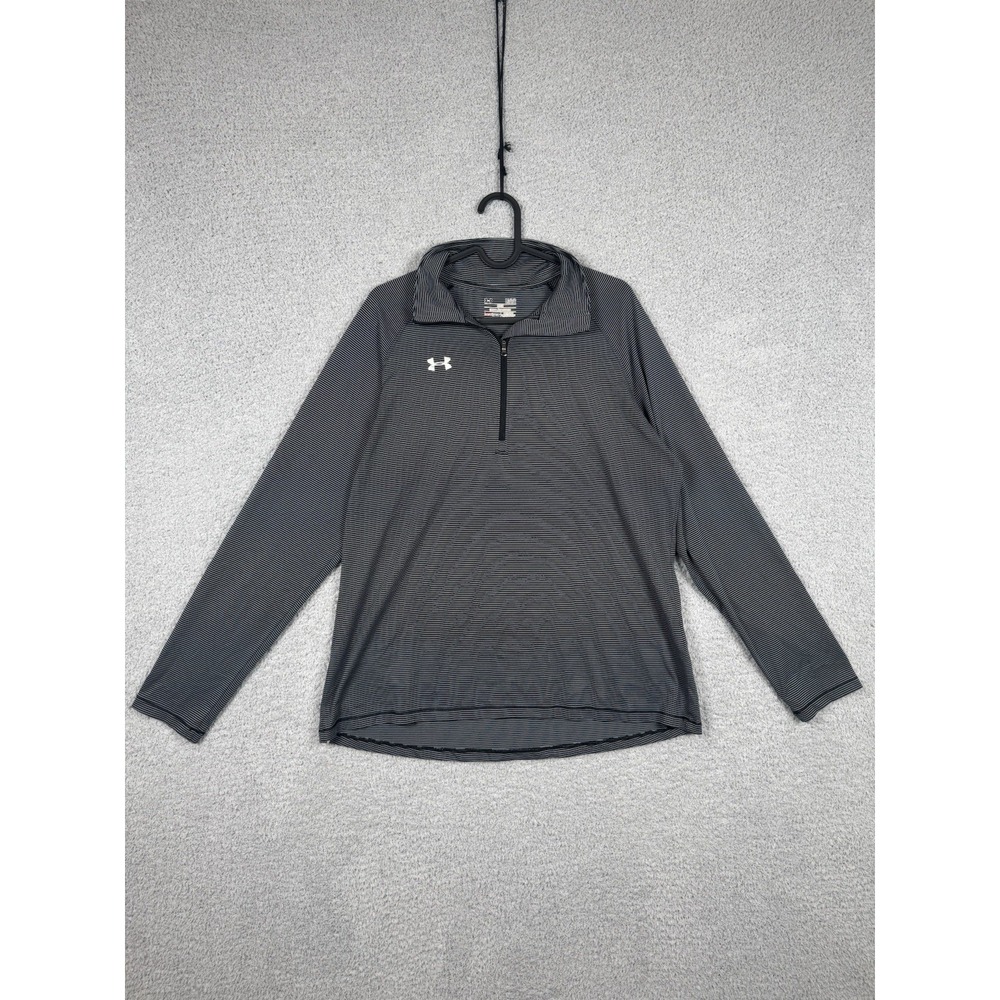 Under Armour Gray Striped Long Slv 1/4 Zip Mens L Loose Heatgear